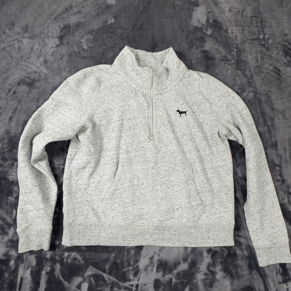 PINK Victoria's Secret Quarter Zip Pullover Women Large Grey Heathered Fleece‎